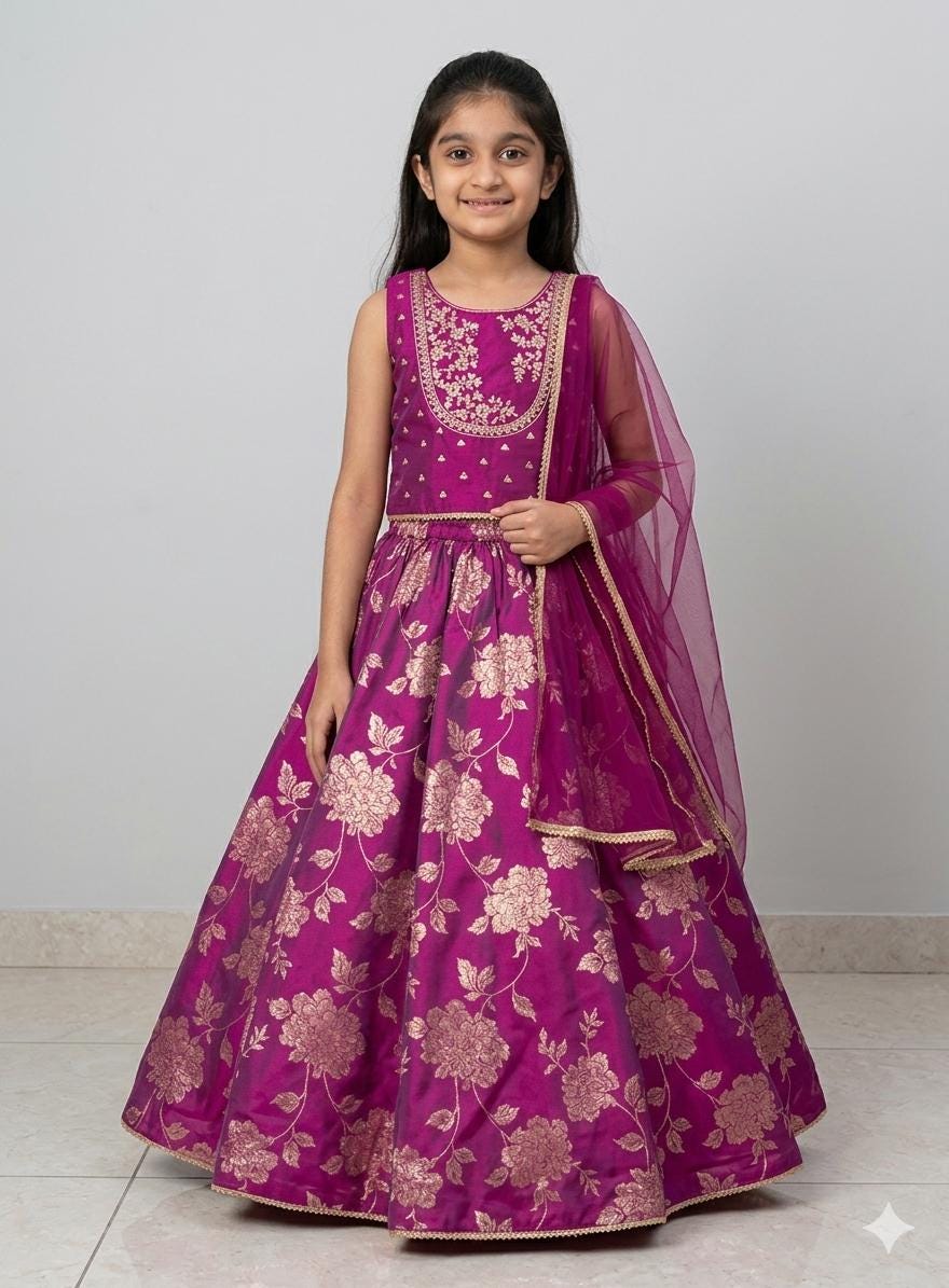 Girls' Floral Lehanga Choli Set: Diwali Festivewear