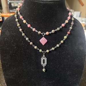 Pink & Green earth tone crystal necklaces