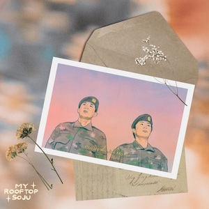 DP Salute Scene, Korean Drama Illustrated Art Print with Quote, Kdrama Drawing Artwork