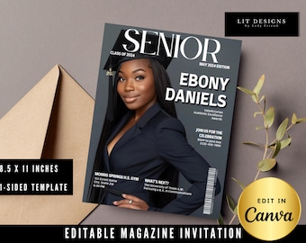 Editable Graduation Magazine Cover Template | Class of 2025 | Customizable Invitation | High School Senior Grad | Graduation Announcement