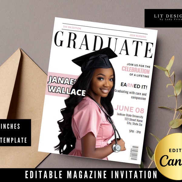 Graduation Magazine | Graduation Invitation Template | Graduation Announcement | Graduation Invitation Template | 2024 Canva Template