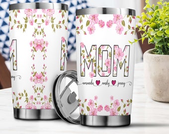 Personalized Mom Tumbler, Mother's Day Gift, Floral Tumbler Mom, Custom Mom With Kid Name Tumbler, Flowers Tumbler, Tumbler Gift For Grandma