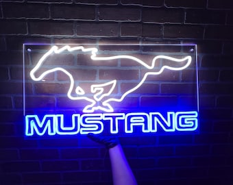 フォード マスタング ネオン サイン 看板 MUSTANG 本物ネオン管 Ford Mustang Logo Auto Neon Led Sign - Garage Led Light