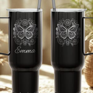 Engraved 40oz tumbler, Personalized tumbler, Flower tumbler, Unique birthday gift for daughter, Travel lover gift, Custom gift for best