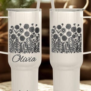 Engraved 40oz tumbler, Personalized tumbler, Flower tumbler, Unique birthday gift for girlfriend,Travel lover gift, Custom gift for best
