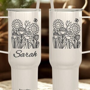 Engraved 40oz tumbler, Personalized tumbler, Flower tumbler, Unique birthday gift for grandma, travel lover gift, Custom gift for best