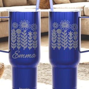Engraved 40oz tumbler, Personalized tumbler, Flower tumbler, Unique birthday gift for wife,Travel lover gift, Custom gift for best friend