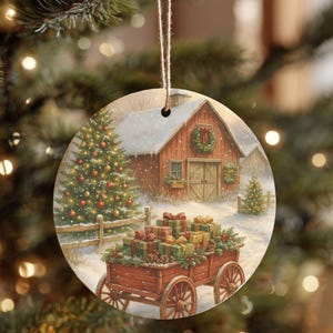 Farmhouse Christmas barn ornament, Homestead gift for family, Rustic christmas gift for grandmother, Stocking stuffer gift for daughter
