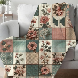 Boho Patchwork throw blanket for queen bed, Cozy home decor throw for sofa, Housewarming gift for couple, College dorm decor Christmas gift