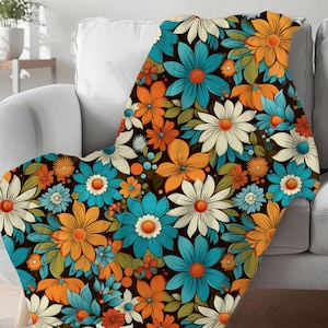 Manta de margaritas en color verde azulado y naranja, tamaño queen, acogedor regalo de cumpleaños para estudiantes universitarios, decoración del hogar para la sala de estar, ropa de cama universitaria.