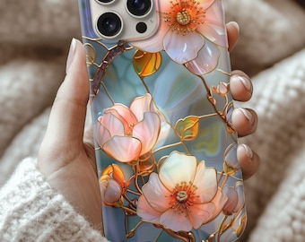 Floral Stained Glass iPhone case 17 16 15 14 13 12 11, Samsung Galaxy S12 S22 S23 S24 S25, Tough phone case
