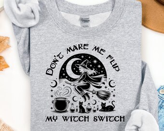 Halloween-heksensweater grappig shirt vliegende heks, gezellige Spooky Season-trui met ronde hals