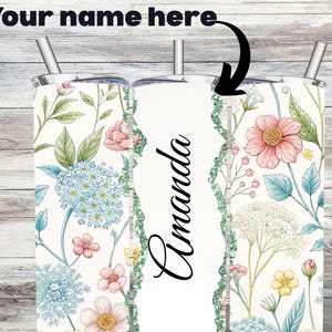 Personalized name tumbler , custom 20 oz Skinny tumbler, floral tumbler, unique birthday gift for friends, best friend gift, travel gift