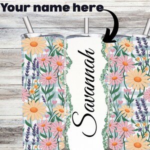 Personalized name tumble, custom 20 oz Skinny tumbler, floral tumbler, unique birthday gift for sister, best friend gift, travel gift