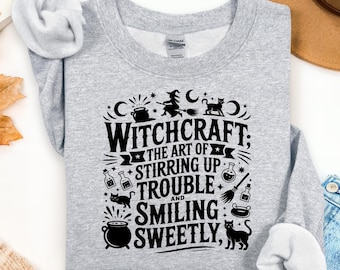 Halloween-heksensweater grappig shirt vliegende heks, gezellige Spooky Season-trui met ronde hals