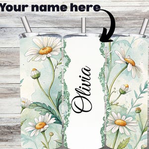Personalized name tumble , custom 20 oz Skinny tumbler, floral tumbler, unique birthday gift for daughter, best friend gift, travel gift