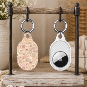 Copy of AirTag Keychain Patchwork Pattern, Coquette Bow AirTag Cover