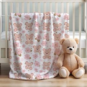 fleece baby blanket teddy bears, nursery decor for baby girls, cute baby gift for new moms,  baby shower gift, swaddle blanket, new parents