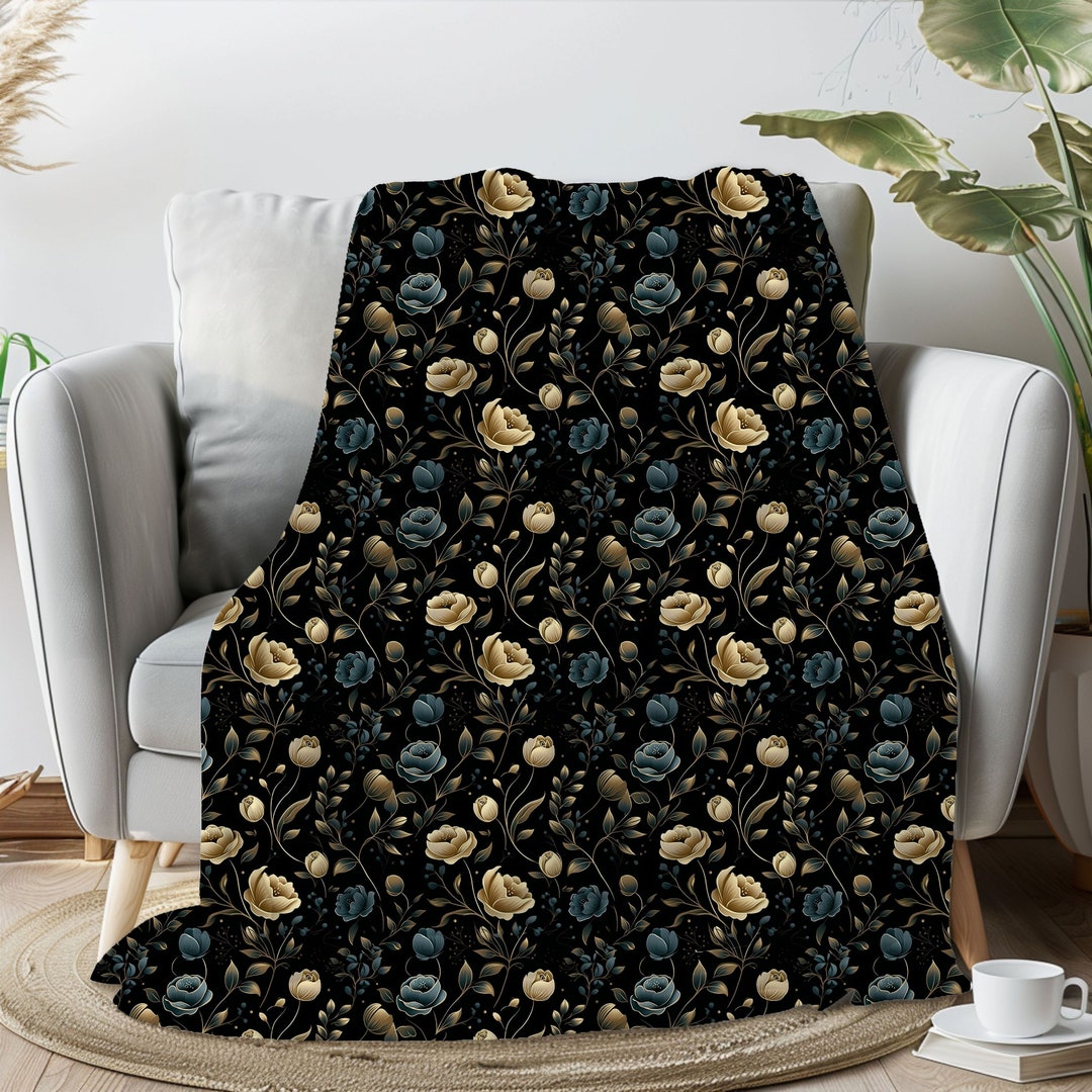 Dark Cottagecore Floral Throw Blanket for Bed, Whimsigoth Decor, Floral ...