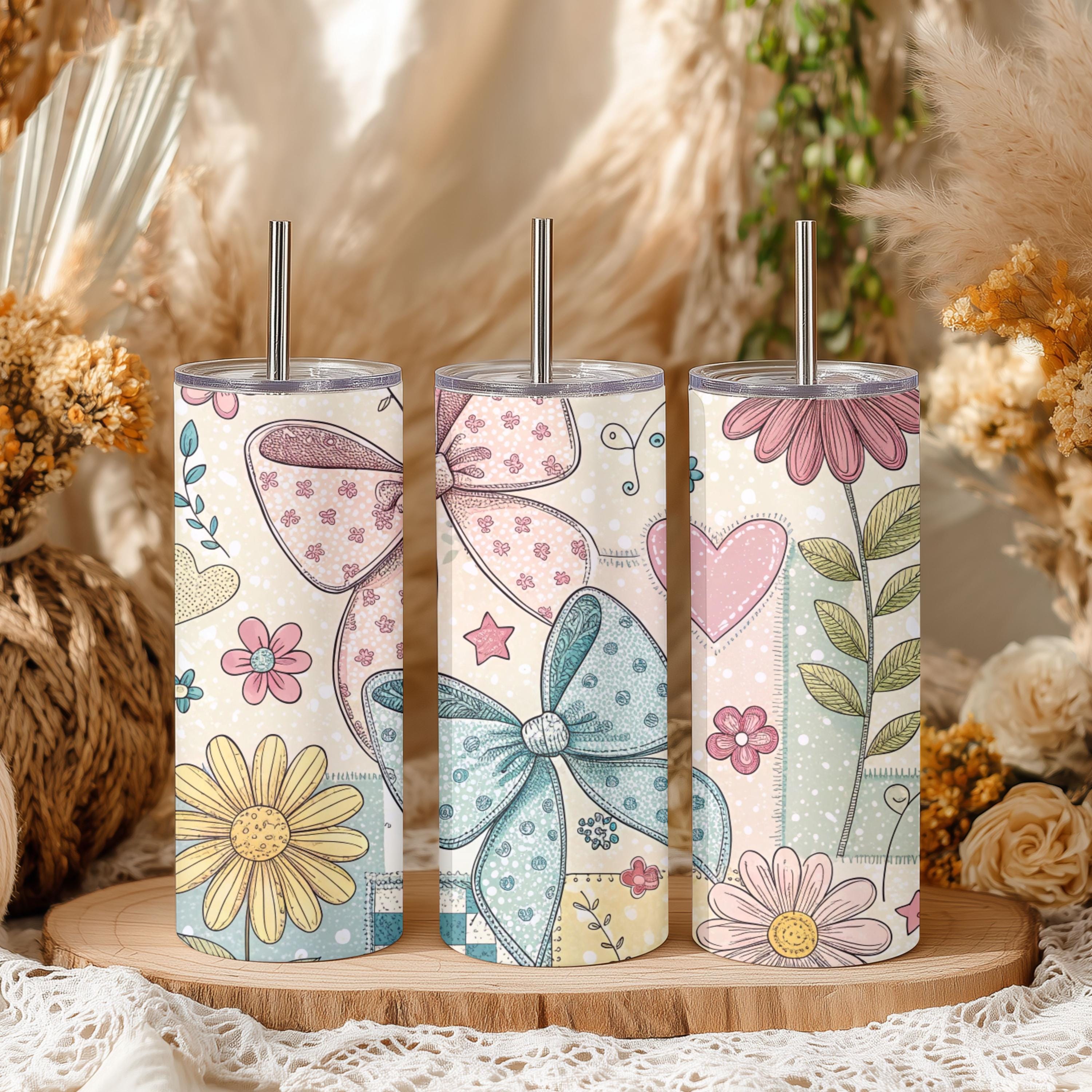 20oz Skinny Tumbler Patchwork Coquette Stainless Steel Travel Cup