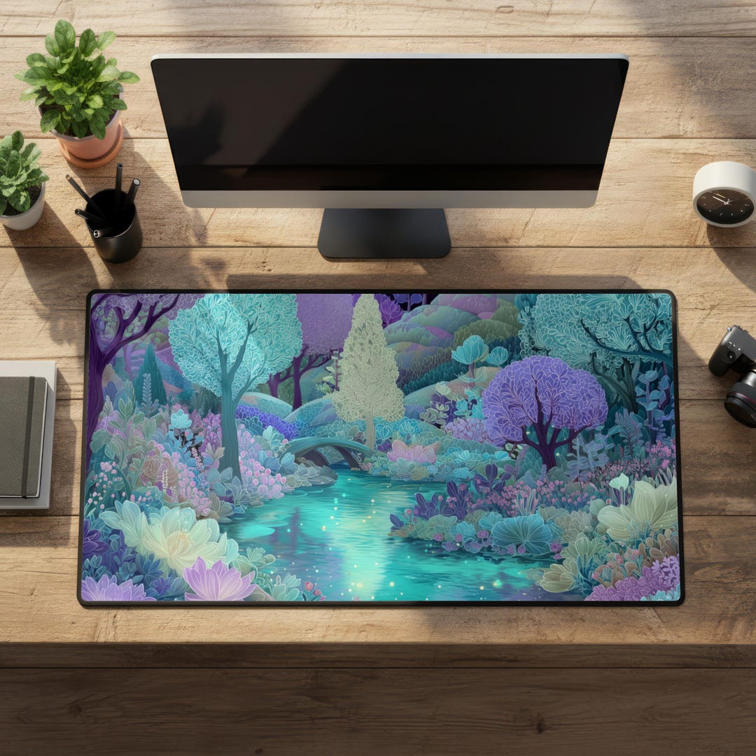 Fanatsy Desk Enchanted Forest Fairycore Computer Desk Mat, Home Office Fantasy Decor ...