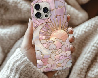 Funda para iPhone con diseño celestial de vitral (modelos 17, 16, 15, 14, 13, 12 y 11), Samsung Galaxy S12, S22, S23, S24 y S25. Funda resistente.