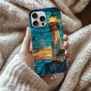 Stained Glass Lighthouse art iPhone case 17 16 15 14 13 12 11, Samsung Galaxy S12 S22 S23 S24 S25