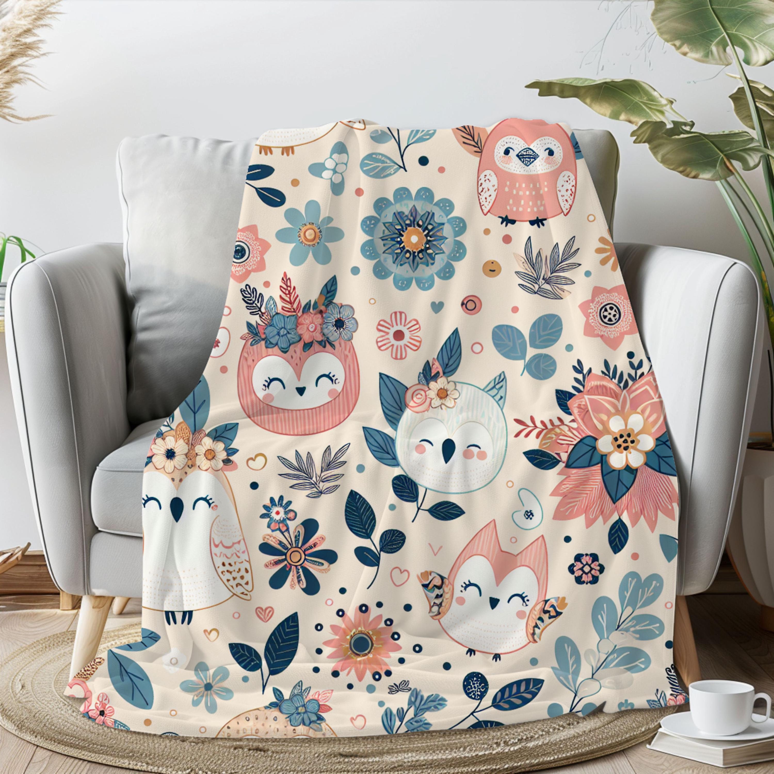 kawaii owl throw blanket for toddler, twin bed bedding, cozy birthday gifts for kids, housewarming g