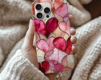 Stained Glass Heart iPhone case 17 16 15 14 13 12 11, Samsung Galaxy S12 S22 S23 S24 S25, Tough phone case