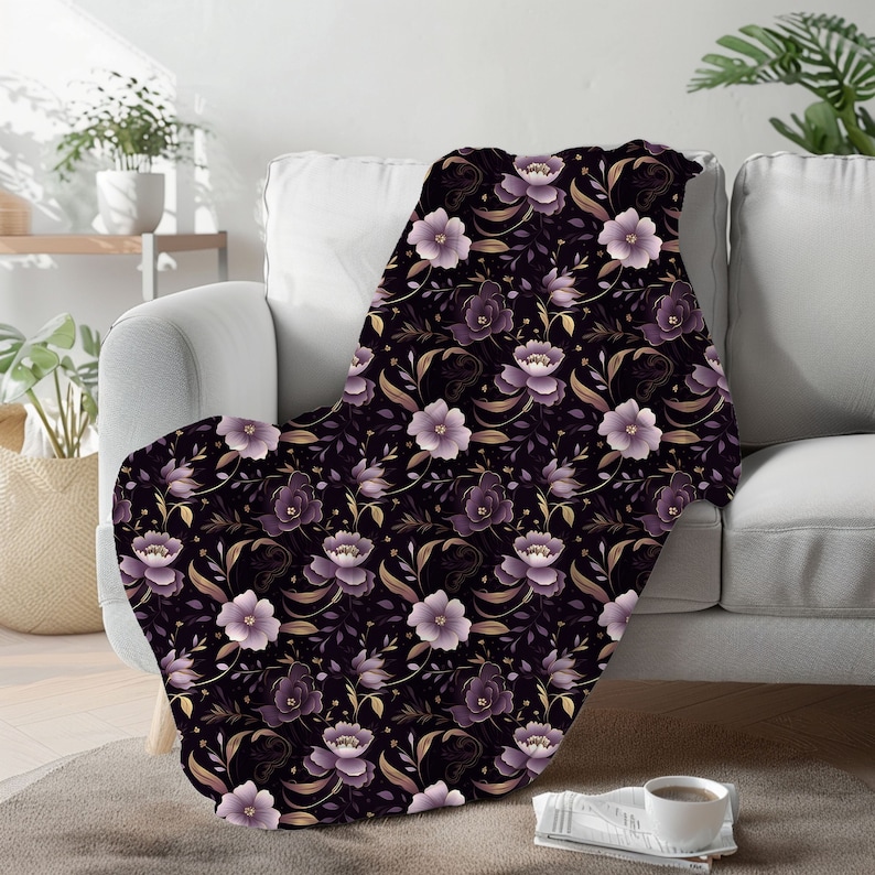 Dark Cottagecore Floral Throw Blanket for Bed, Whimsigoth Decor, Floral ...