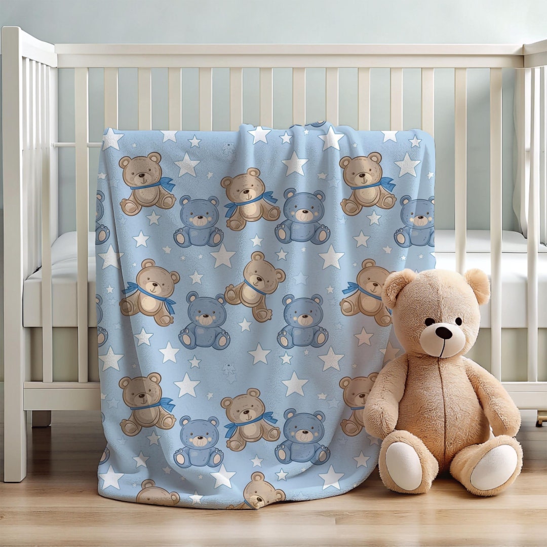 Sky Blue  Bear Baby Summer  Hooded Blanket with Cute Embroidery main image 1