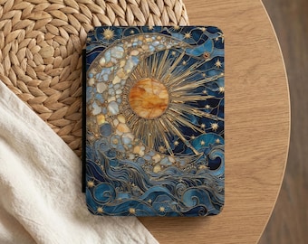 Funda Kindle con diseño celestial de vidrieras de 7", funda Kindle con correa, regalo para amantes de los libros.