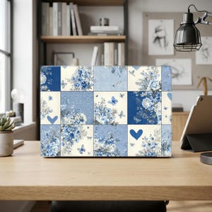 French Blue Faux Patchwork MacBook Case for Macbook Pro 16, 14, 13, Macbook Air 15, 13 Laptop Cover