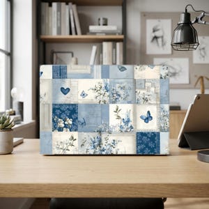 French Blue Faux Patchwork MacBook Case for Macbook Pro 16, 14, 13, Macbook Air 15, 13 Laptop Cover