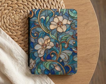Funda para Kindle con diseño de flores de vidrieras de 7", funda para Kindle con correa, regalo ideal para amantes de los libros.