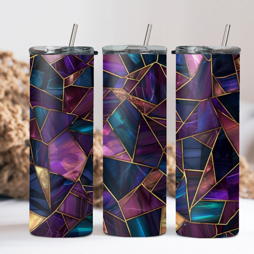 Faux Stained Glass 20oz Skinny Tumbler With Straw and Lid, Mosaic Art ...