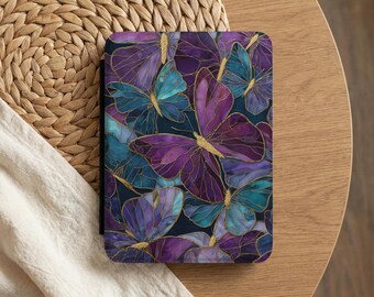 Funda para Kindle con diseño de mariposa en vidriera de 7", funda para Kindle con correa, regalo para amantes de los libros.