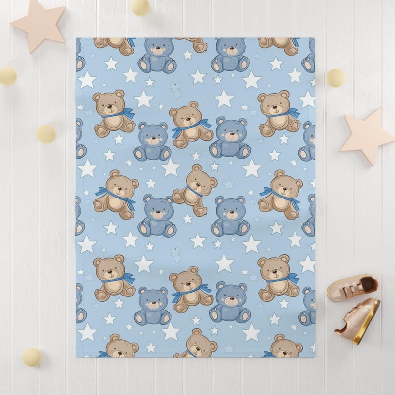Blue Baby Blanket Teddy Bear Nursery Decor, Cute Christmas Gift for New