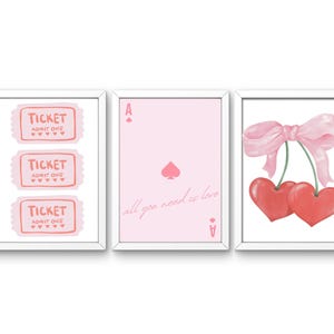 Valentine&#39;s Day Set of 3 Prints Pink Romantic Decor, Pink & Red Wall Art Trendy Retro Print, Preppy Cute Wall Art Girly Y2k Decor