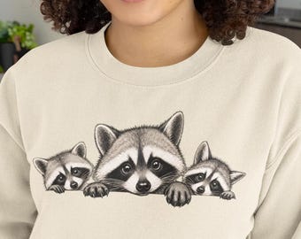 Peekaboo Raccoon Trio Sweatshirt | Cute Woodland Animal Pullover