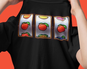 Slot Machine Peaches Grafik-T-Shirt | Kasino Retro Frucht Reel