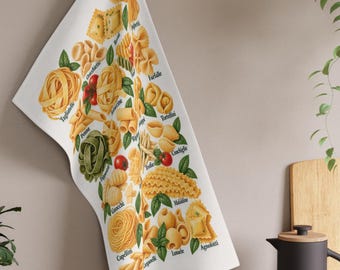 Italian Pasta Varieties Tea Towel | Kitchen Pasta Illustration