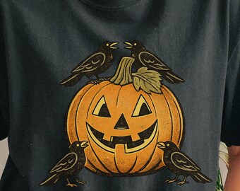 Maglietta con zucca di Halloween e corvi / Maglietta con zucca di Halloween