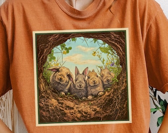 Woodland Burrow Kaninchen T-Shirt | Niedliche Waldtiere quadratische Kunst