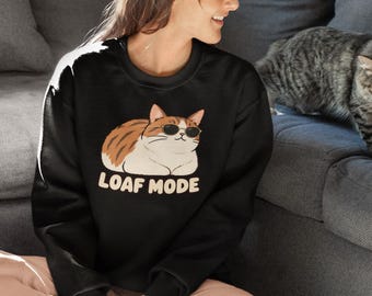 Loaf Mode Cat Sweatshirt, Minimalist Watercolor Tabby, Lazy Cat Lover Gift