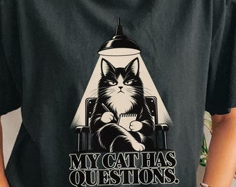 Funny Cat Interrogation First Date Shirt, Garment-Dyed Cotton Tee