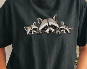 Peekaboo Raccoon Family T-shirt | Cute Animal Graphic Tee