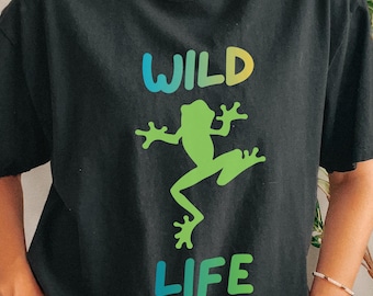 Wild Life Frosch Grafik T-Shirt | Grünes Frosch Natur Shirt