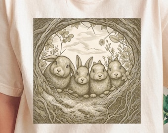 Waldhasen-T-Shirt | Vintage Sepia-Kaninchen-Illustration