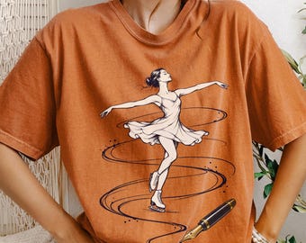 Fountain Pen Figure Skater Tee, Vintage Engraving Style, Writer Artist Gift